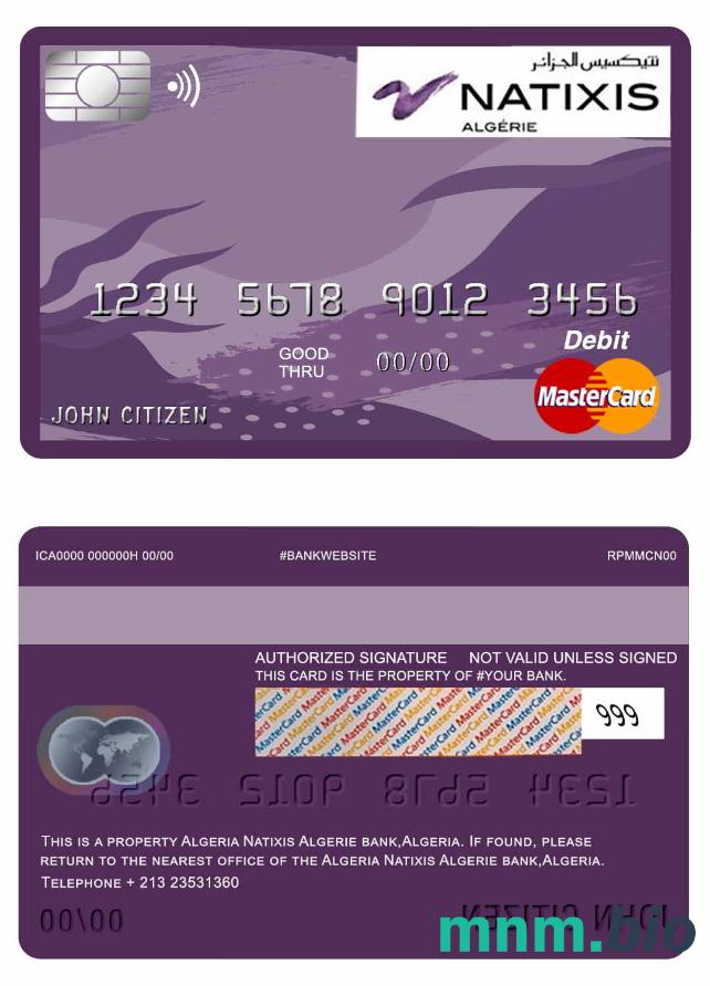 Algeria Natixis Algerie bank master debet karta przykład w formacie PSD